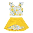 thumbnail image 1 of Kucnuzki 5T Little Girl Swimsuit Set 6T Child Gilrs Bathing Suit Ruffle Lemon Top Swimming Skirt with Shorts 2pcs Bikini Set Summer Beach Breathable Tankini Set Yellow, 1 of 10