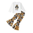 thumbnail image 1 of Kucnuzki 5Y Little Girls Pant Sets 6Y Little Girls Fall Winter Outfits Long Sleeves Girls Print T-shirt Top Leopard Flared Pants 2pcs Sets White, 1 of 7