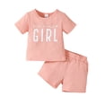 thumbnail image 1 of Kucnuzki 6 Months Kid Short Set for Girl 9 Months Short Sleeve Sweet Letter Prints Tee Tops Elastic Shorts 2PCS Set Pink, 1 of 7