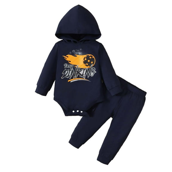 Kucnuzki 6 Months Newborn Baby Boy Winter Outfits Pants Sets 9 Months Long Sleeve Cool Basketball Prints Hoodie Rompers Elastic Camo Pants 2PCS Set Blue