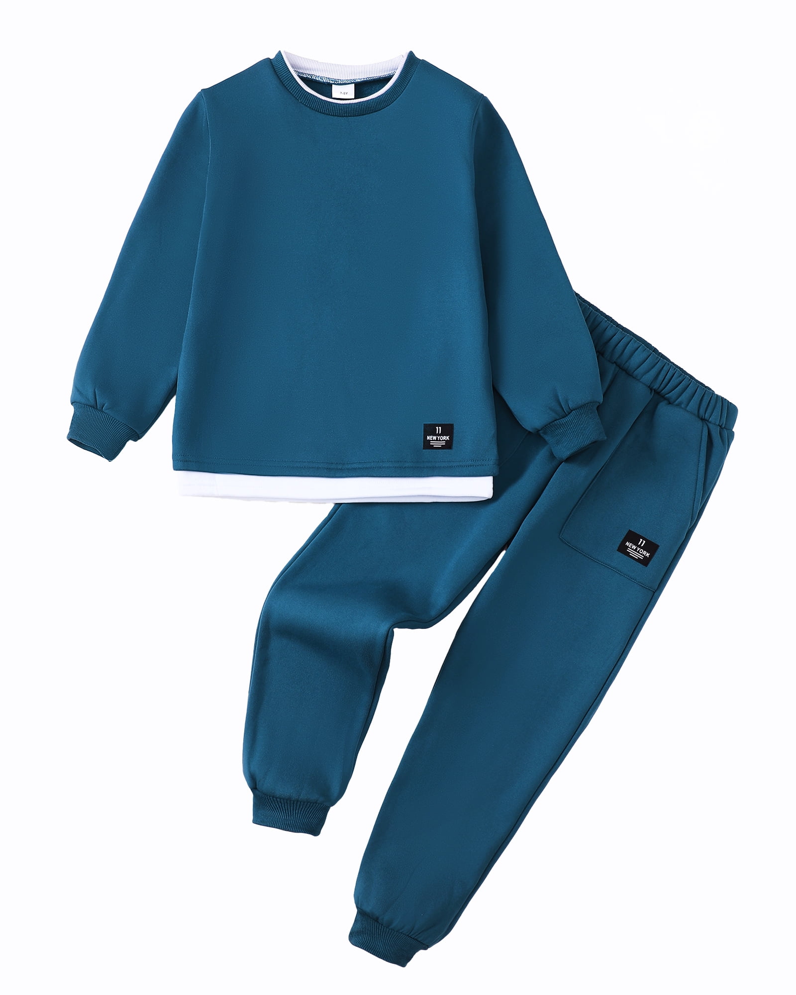 Kucnuzki 7 Years Big Boys Winter Outfits 8 Years Big Boys Warm Clothing Sets Long Sleeves Pullover Sweatshirt Patchwork Color Block Top Solid Color Pants 2pcs Clothes Sets Khaki