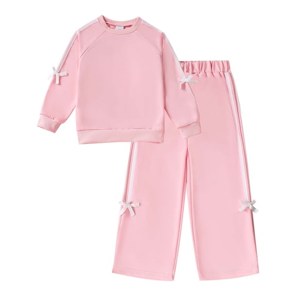 Kucnuzki 7 Years Big Girls Outfit Set 8 Years Child Girl Clothes Long Sleeves Pullover Sweatshirt Top Wide Leg Pants Sets 2pcs Warm Clothing Pink