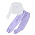thumbnail image 1 of Kucnuzki 7 Years Big Girls Outfit Sets 8 Years Girl Winter Clothes Long Sleeves Knitted Top Butterfly Crop Tops Solid Color Cargo Pants Set 2pcs Kid Child Warm Clothing Purple, 1 of 9