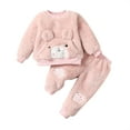 thumbnail image 1 of Kucnuzki 9 Months Baby Girl Winter Outfits Pants Sets 12 Months Long Sleeve Rabbit Prints Fluffy Sweatshirt Elastic Pants 2PCS Set Pink, 1 of 9
