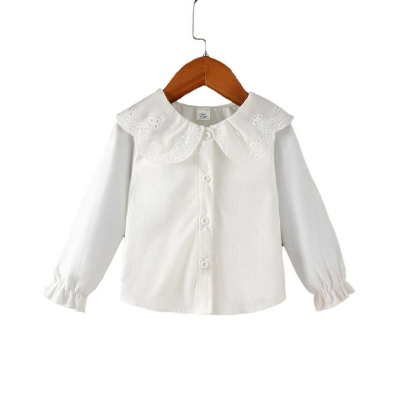 Kucnuzki 9 Months Baby Girl Winter Tops Baby Girl Tops 12 Months Long Sleeve Peter Pan Collar Lace Trims Shirt Pink