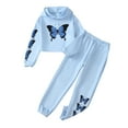 thumbnail image 1 of Kucnuzki 9 Years Big Girls Winter Outfits 10 Years Big Girls Warm Clothing Sets Long Sleeves Pullover Hoodie Sweatshirt Butterfly Hooded Top Elastic Pants 2pcs Pant Sets Blue, 1 of 8