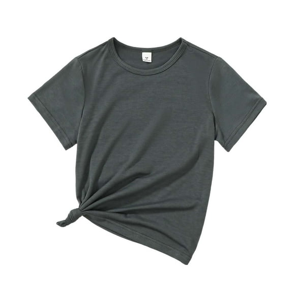 Kucnuzki 9T Little Girl Spring Summer Tops Baby Girl Tops Short Sleeve Butterfly Prints Twistting Design T-Shirt Gray