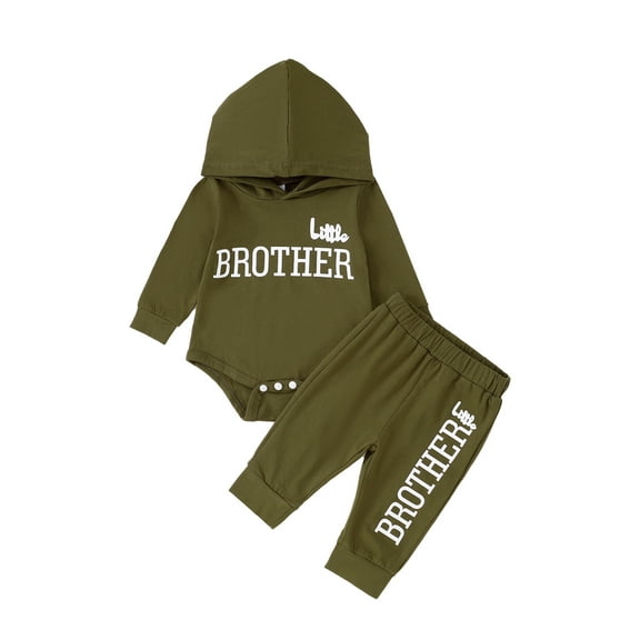 Kucnuzki Infant Baby Boys Pant Sets 12-18 Months Fall Winter Outfits Long Sleeves Hooded Romper Letter Print Hoodie Top Elastic Pants 2pcs Sets Green