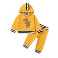 thumbnail image 1 of Kucnuzki Infant Baby Boys Pant Sets Fall Dinosaur Print Long Sleeves Hooded Top Sweatpants 2pcs Baby Boys Outfits Yellow 12-18 Months, 1 of 9