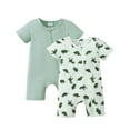 thumbnail image 1 of Kucnuzki Infant Baby Boys Summer Bodysuits 18-24 Months Short Sleeves Zipper Rompers Dinosaur Print and Solid Color One-piece Overalls 2pcs Clothing Green, 1 of 9