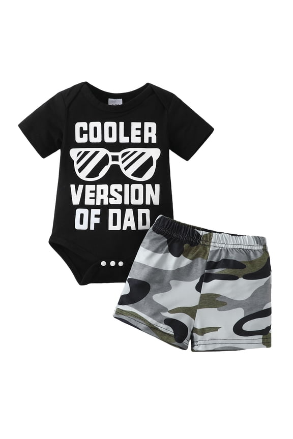 Infant Baby Boys Summer Outfits 12-18 Months Casual Clothing Sets Short Sleeves Letter Print Romper Top Camouflage Print Shorts Sets 2pcs Black
