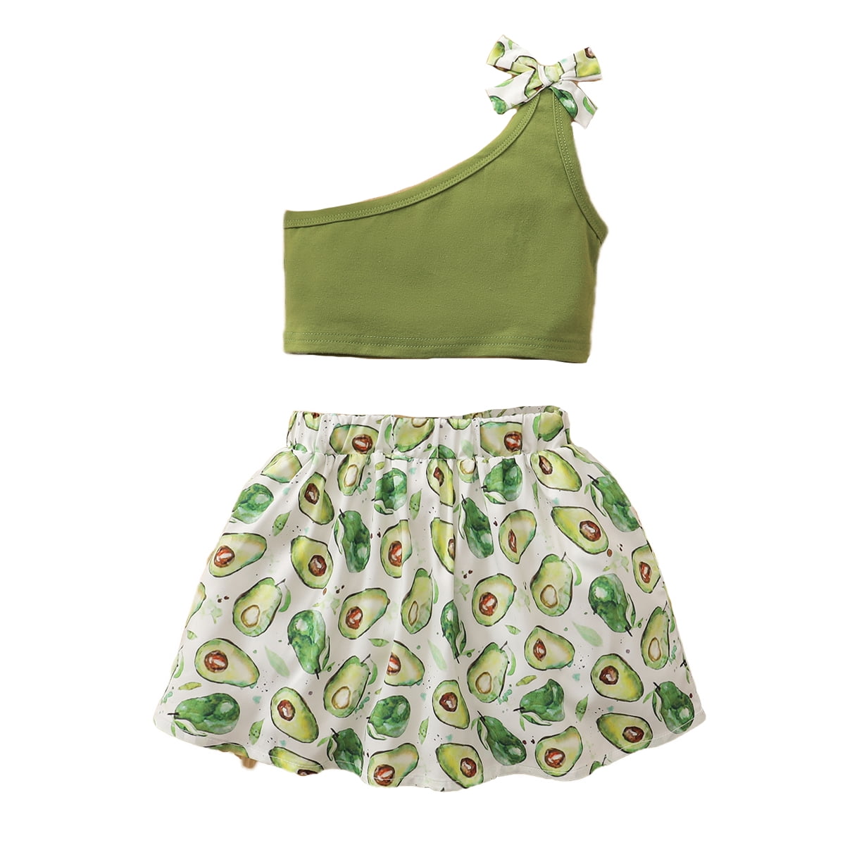 Kucnuzki Infant Baby Girl Clothes 18 Months Summer Skirt Sets 24 Months One Shoulder Solid Color