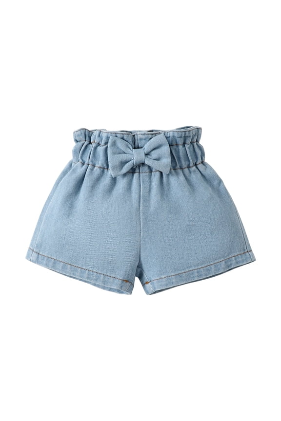 Infant Baby Girls Denim Shorts Elastic Waistband Bowknot Baby Girls Clothes Summer Blue 12-18 Months