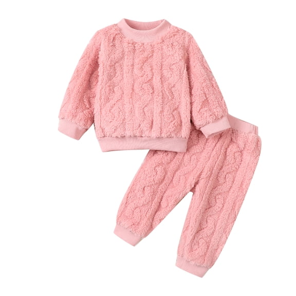 Kucnuzki Infant Baby Girls Outfits Fall Winter Solid Color Long Sleeves Top Twist Top Pants 2PCS Pant Sets Pink 18-24 Months