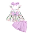 thumbnail image 1 of Kucnuzki Infant Baby Girls Summer Outfits 18-24 Months Halter Sleeveless Top Bow Floral Butterfly Print Tank Top Solid Color Shorts Sets with Headband 3pcs Purple, 1 of 8