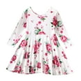 thumbnail image 1 of Kucnuzki Kids Girl Clothes 6T Fall Winter Dress 7T Long Sleeve Elegant Rose Printing Ruffles Dress White 6-7 Years, 1 of 7