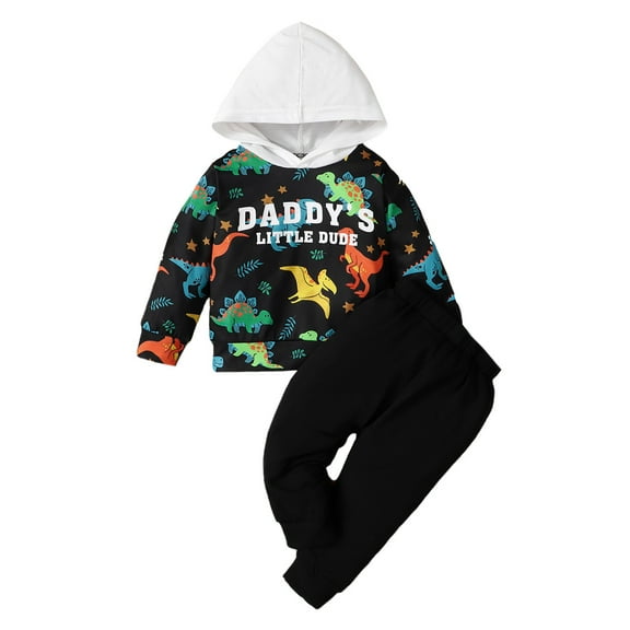 Kucnuzki Newborn Baby Boys Outfits Sets 3-6 Months Letter Print Long Sleeves Hoodie Top Solid Color Pants 2pcs Pant Sets Fall Winter Black