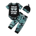 thumbnail image 1 of Kucnuzki Newborn Baby Boys Summer Outfit Sets 6-12 Months Casual Clothes Short Sleeves Romper Letter Print Top Camouflage Pants Sets with Hat 3pcs Clothing Black, 1 of 8