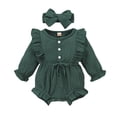 thumbnail image 1 of Kucnuzki Newborn Baby Girl Clothes 0 Months Fall Winter Bodysuit 3 Months Long Sleeve Sweet Button-Up Solid Color Rompers Headband 2PCS Set Green, 1 of 10