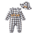 thumbnail image 1 of Kucnuzki Newborn Baby Girl Clothes 6 Months Fall Winter Bodysuit 9 Months Long Sleeve Elegant Lattice Prints Bodysuit Hat 2PCS Set Black, 1 of 8