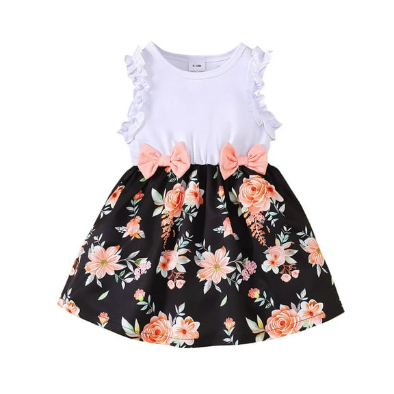 Kucnuzki Newborn Baby Girl Clothes 6 Months Spring Summer Dress 9 Months Sleeveless Cute Rose Prints Bowknot Sundress White 6-12 Months