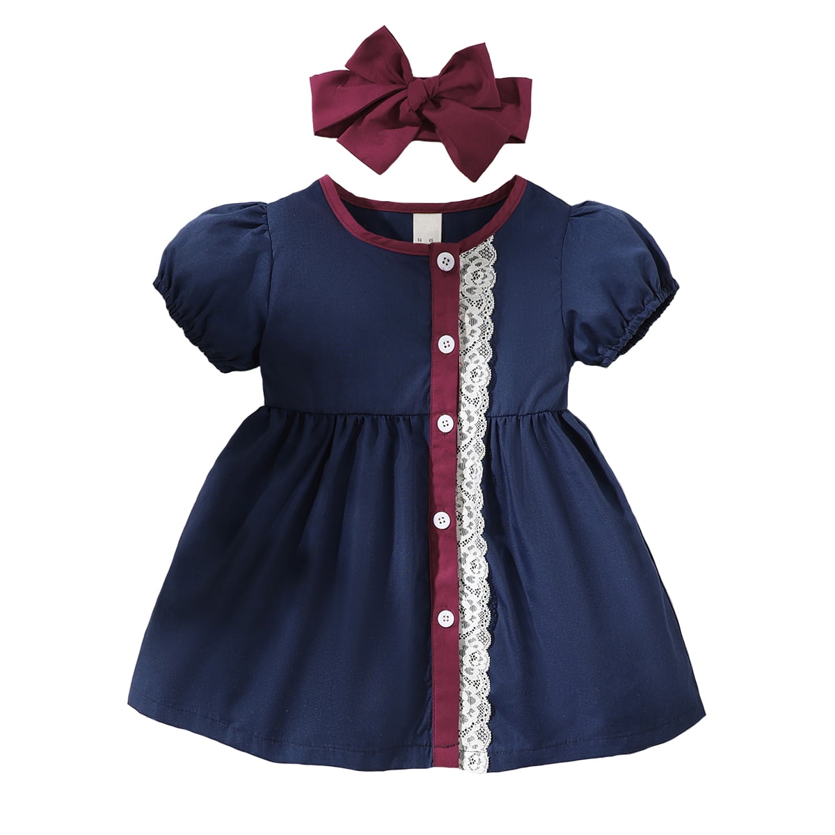 Kucnuzki Newborn Baby Girl Clothes 6 Months Summer Dress 9 Months Short Sleeve ColorBlocked