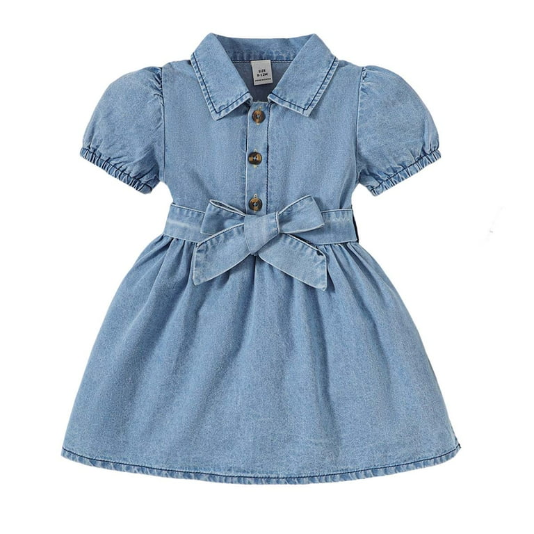 SHORT SLEEVES DRESS IN DENIM, NEWBORN SHORT SLEEVES DRESS IN DENIM, NEWBORN