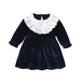 thumbnail image 1 of Kucnuzki Newborn Baby Girl Clothes 9 Months Fall Winter Dress 12 Months Long Sleeve Solid Color Lace Ribbons Elegant Velet Dress Blue, 1 of 7