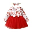 thumbnail image 1 of Kucnuzki Newborn Baby Girl Clothes 9 Months Fall Winter Dress 12 Months Long Sleeve Sweet Christmas Theme Bowknot Tulle Dress Headband 2PCS Set Red, 1 of 1