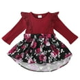 thumbnail image 1 of Kucnuzki Newborn Baby Girls Dress 3-6 Months Round Neck Ruffle Long Sleeves A-line Dress Floral Romper Dress Knit One-piece Dress Princess Dress with Headband 2pcs Red, 1 of 7