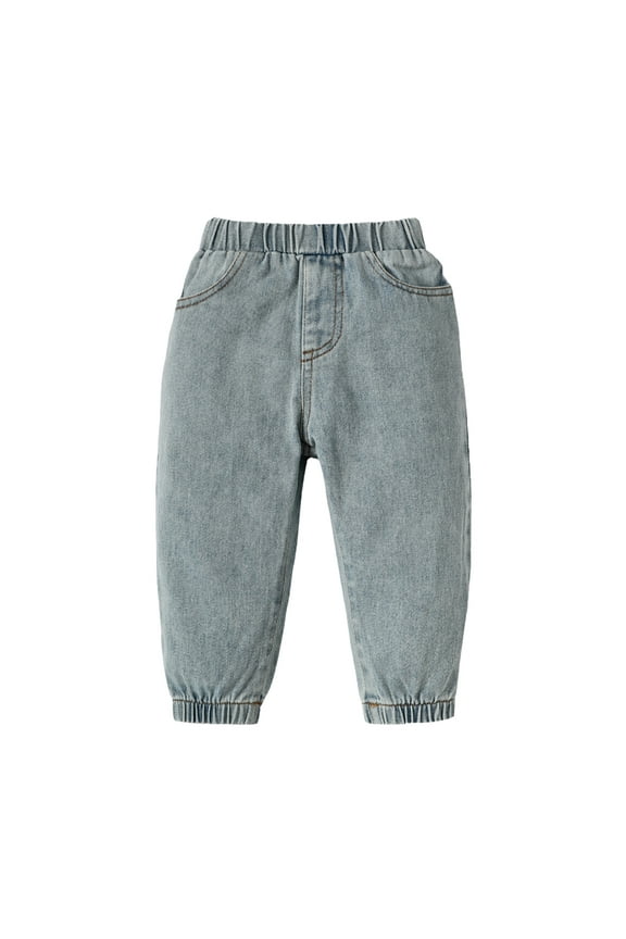 Newborn Baby Girls Pants Elastic Waistband Solid Color Denim Pants Baby Girls Clothes Fall Blue 6-9 Months