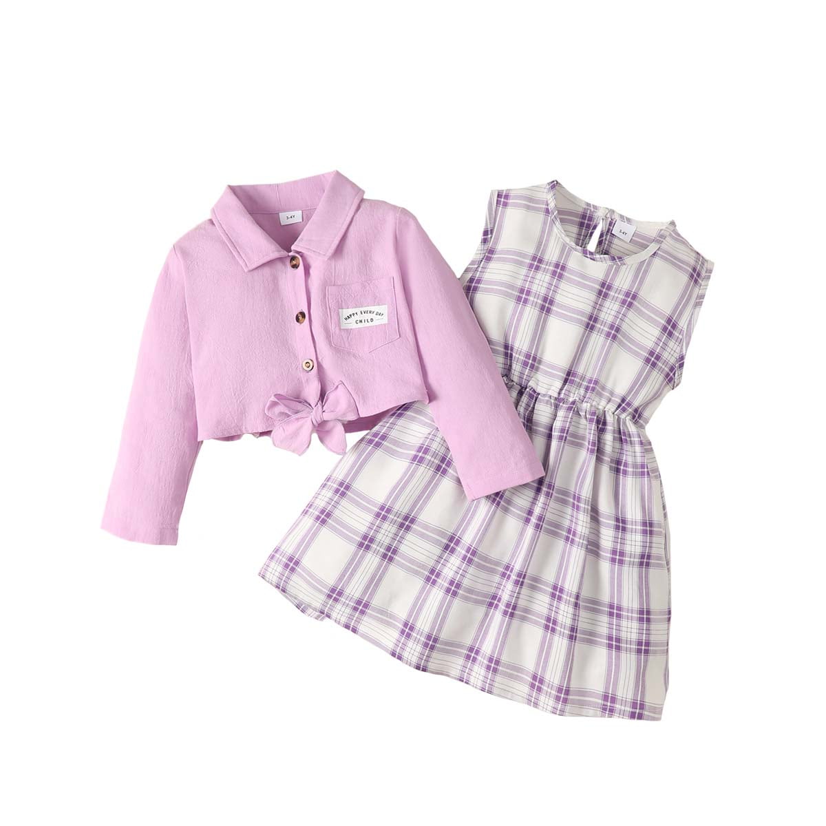Kucnuzki Toddler Baby Girl Clothes 2T Fall Winter Dress 3T Long Sleeve Short Coat Sleeveless Checkboard Prints High Waist Dress 2pcs Set Purple