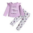 thumbnail image 1 of Kucnuzki Toddler Baby Girls Outfit Sets Fall 4-5T Baby Girls Pant Sets Ruffle Long Sleeves Shirt Tops Floral Pants 2pccs Purple, 1 of 10