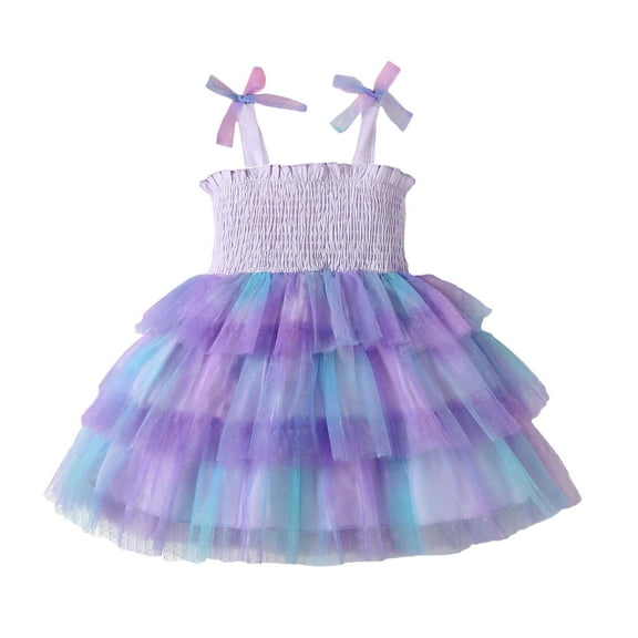 Kucnuzki Toddler Girl Clothes 18 Months Spring Summer Dress 24 Months Sling Elegant Tie-Dye Stitching Cake Layer Tulle Dress Purple 18-24M