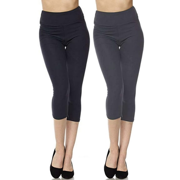 Kuda Moda 2-Pack Capri Leggings For Women 3 inch Wide Waistband Yoga Sports Ultra Soft Capri Legging Pants (S/M/L)