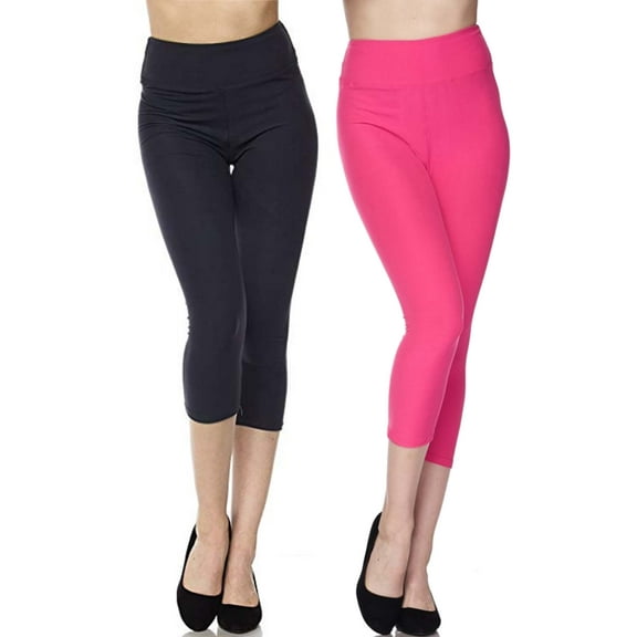 Kuda Moda 2-Pack Capri Leggings For Women 3 inch Wide Waistband Yoga Sports Ultra Soft Capri Legging Pants (XL/2XL)