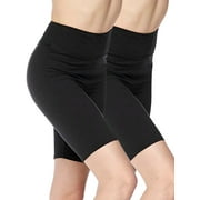 Kuda Moda 2-Pack Women 3 inch High Waist Bike Short Biker Shorts Legging Ultra Soft Sports Yoga Pants (Black/Black)(One Size S/M/L)