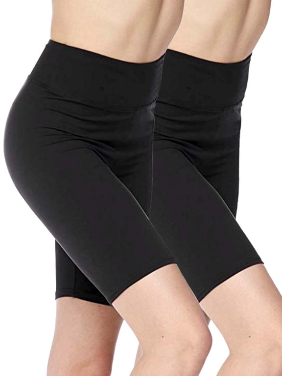 2-Pack Women 3 inch High Waist Bike Short Biker Shorts Legging Ultra Soft Sports Yoga Pants (Black/Black)(One Size S/M/L)