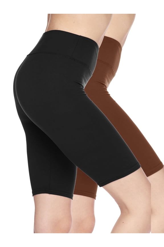 2-Pack Women 3 inch High Waist Bike Short Biker Shorts Legging Ultra Soft Sports Yoga Pants (Black/Cognac)(Plus Size XL/2XL)