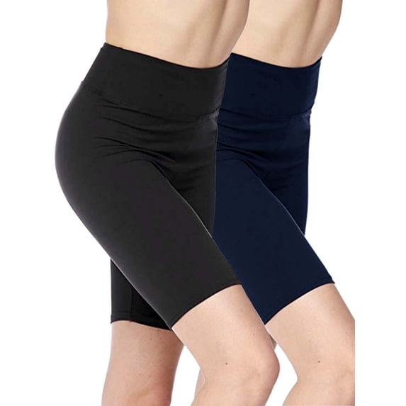 Kuda Moda 2-Pack Women 3 inch High Waist Bike Short Biker Shorts Legging Ultra Soft Sports Yoga Pants (Black/Navy)(Plus Size XL/2XL)