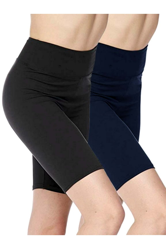 2-Pack Women 3 inch High Waist Bike Short Biker Shorts Legging Ultra Soft Sports Yoga Pants (Black/Navy)(Plus Size XL/2XL)