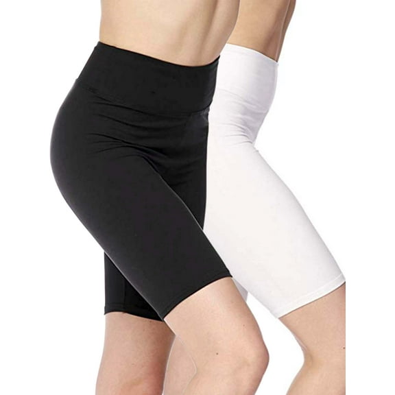 Kuda Moda 2-Pack Women 3 inch High Waist Bike Short Biker Shorts Legging Ultra Soft Sports Yoga Pants (Black/White)(One Size S/M/L)