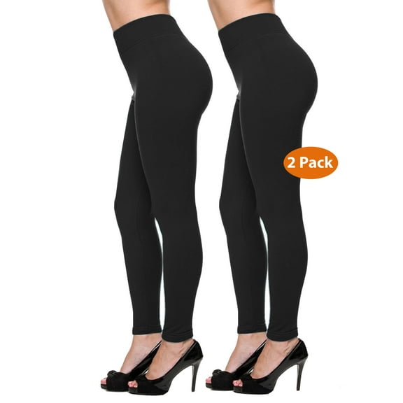 Kuda Moda 2 Pack Women's High Waist Warm Thermal Fleece Lined Full Length Leggings with Flattering Front Seam