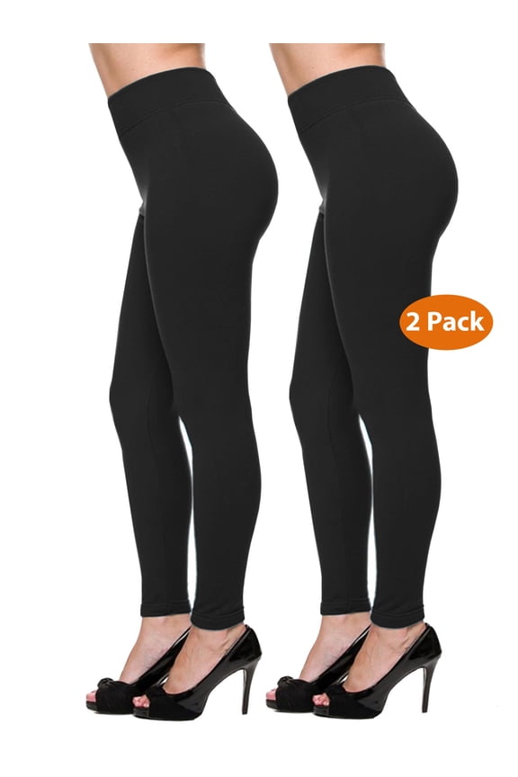 2 Pack Women's High Waist Warm Thermal Fleece Lined Full Length Leggings with Flattering Front Seam