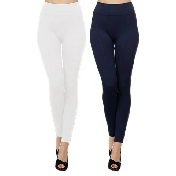 Kuda Moda 2 Pack Women's High Waist Warm Thermal Fleece Lined Full Length Leggings with Flattering Front Seam