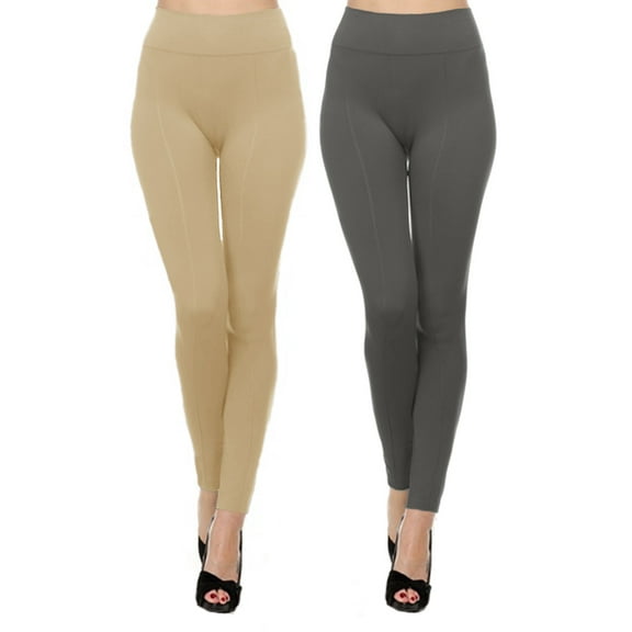Kuda Moda 2 Pack Women's High Waist Warm Thermal Fleece Lined Full Length Leggings with Flattering Front Seam