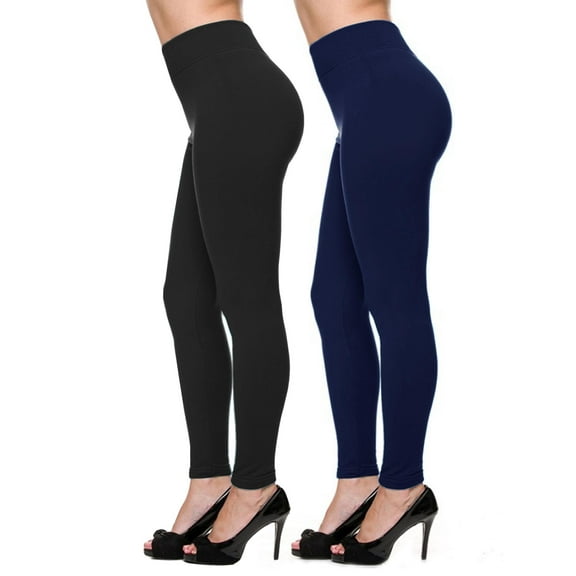 Kuda Moda 2 Pack Women's High Waist Warm Thermal Fleece Lined Full Length Leggings with Flattering Front Seam