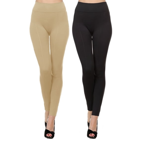 Kuda Moda 2 Pack Women's High Waist Warm Thermal Fleece Lined Full Length Leggings with Flattering Front Seam