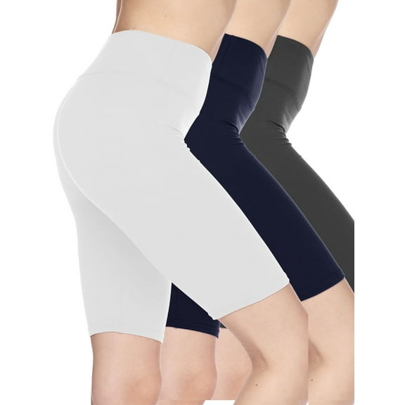 Kuda Moda 3-Pack Women's High Waist Biker Shorts – Butter Soft, Stretchy, Solid Colors – Yoga, Workout, Casual Activewear