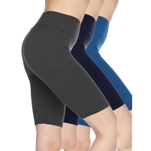 Kuda Moda 3-Pack Women's High Waist Biker Shorts – Butter Soft, Stretchy, Solid Colors – Yoga, Workout, Casual Activewear